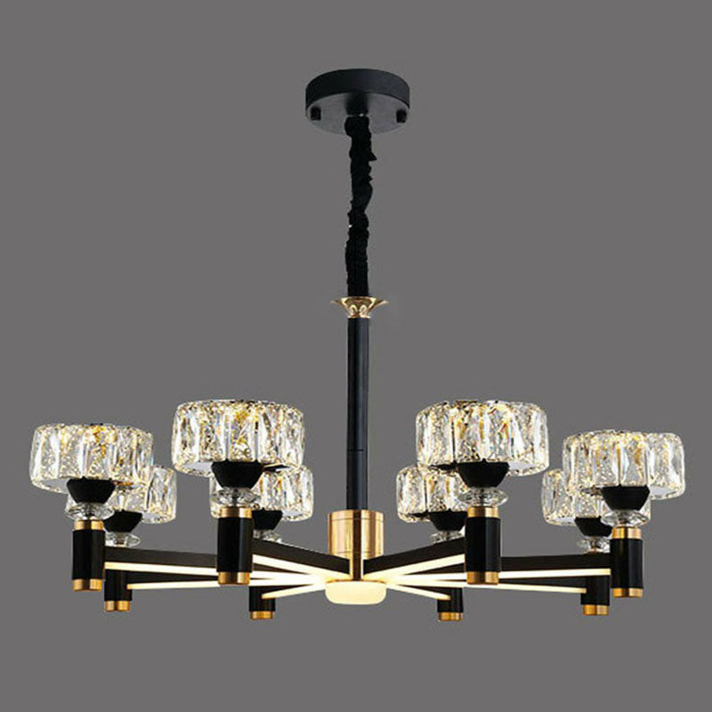 Modern Black Crystal Drum Hanging Light Fixture - Chic Living Room Chandelier