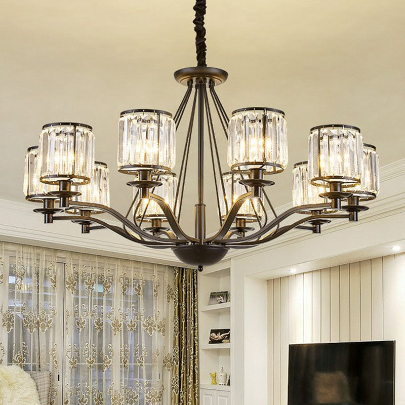 Contemporary Black Bedroom Chandelier Light With Crystal Cylinder Shade