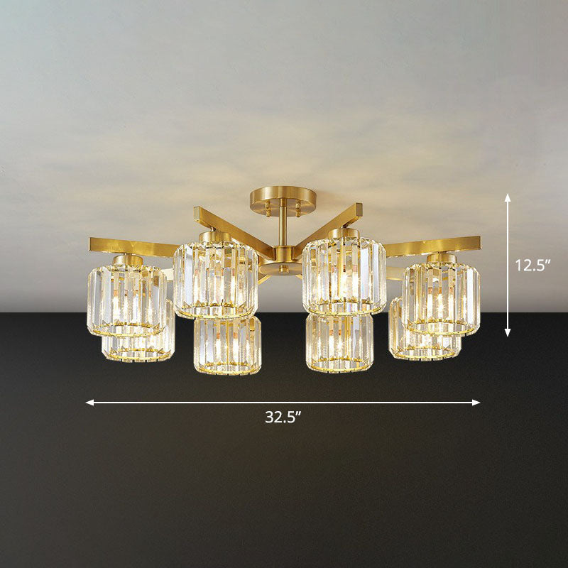 Golden Crystal Prism Sputnik Chandelier - Modern Suspension Light For Living Room 8 / Gold Down