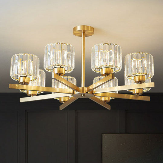 Golden Crystal Prism Sputnik Chandelier - Modern Suspension Light For Living Room