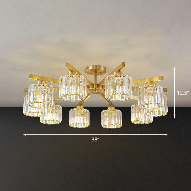 Golden Crystal Prism Sputnik Chandelier - Modern Suspension Light For Living Room 10 / Gold Down