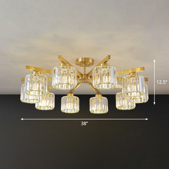 Golden Crystal Prism Sputnik Chandelier - Modern Suspension Light For Living Room 10 / Gold Down