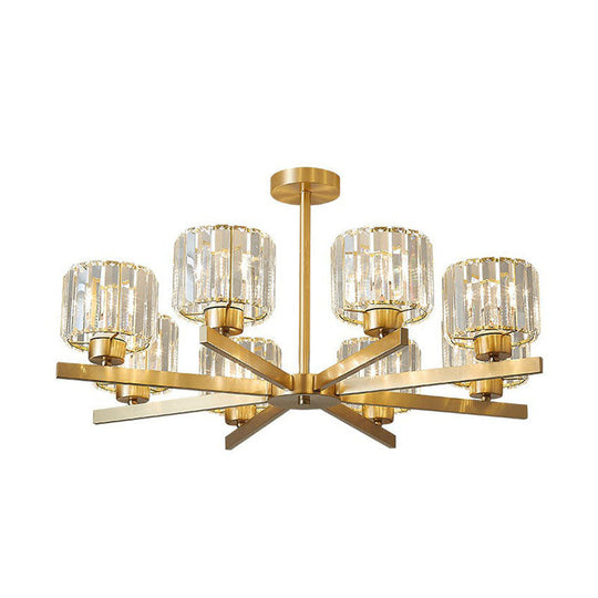 Golden Crystal Prism Sputnik Chandelier - Modern Suspension Light For Living Room