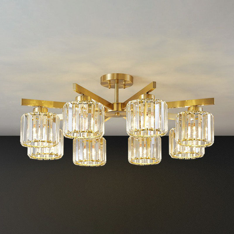 Golden Crystal Prism Sputnik Chandelier - Modern Suspension Light For Living Room