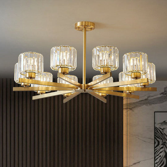 Golden Crystal Prism Sputnik Chandelier - Modern Suspension Light For Living Room