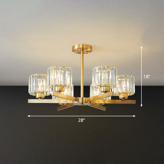 Golden Crystal Prism Sputnik Chandelier - Modern Suspension Light For Living Room 6 / Gold Up