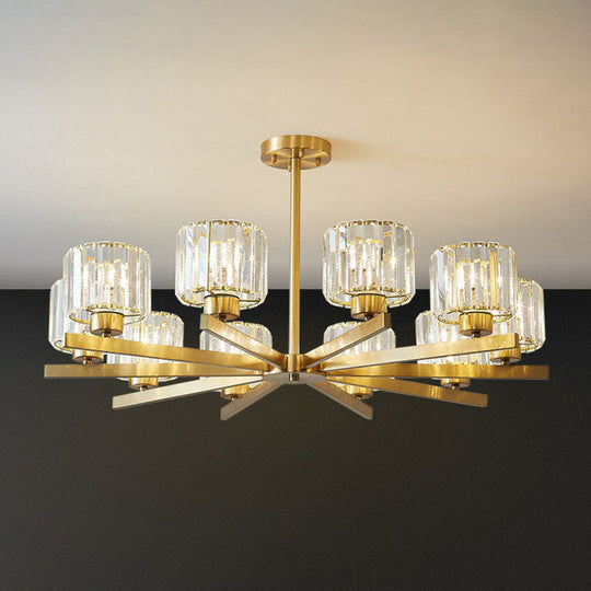 Golden Crystal Prism Sputnik Chandelier - Modern Suspension Light For Living Room