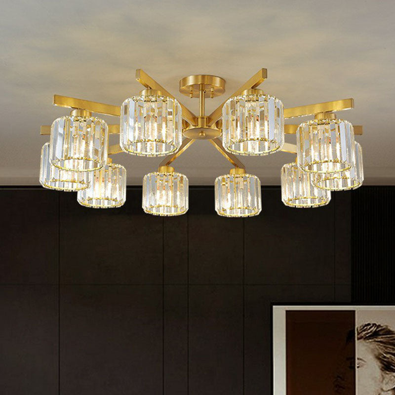 Golden Crystal Prism Sputnik Chandelier - Modern Suspension Light For Living Room