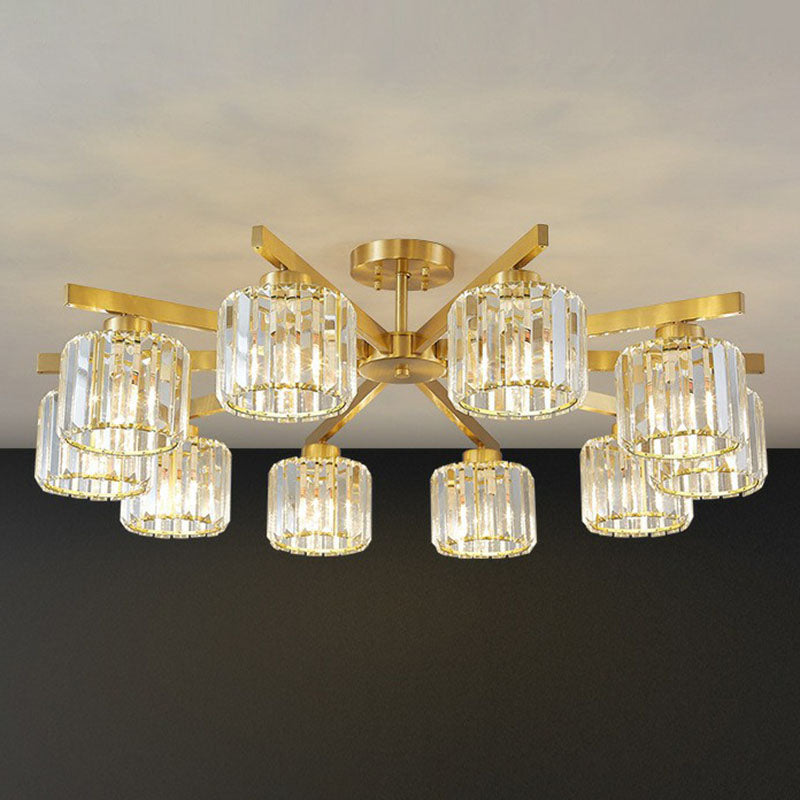 Golden Crystal Prism Sputnik Chandelier - Modern Suspension Light For Living Room