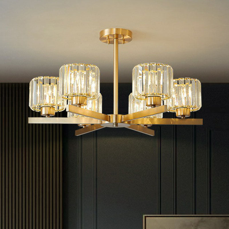 Golden Crystal Prism Sputnik Chandelier - Modern Suspension Light For Living Room