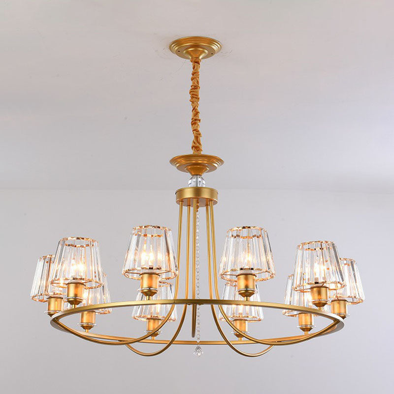 Modern Circle Chandelier With Crystal Shade - Metal Living Room Ceiling Light