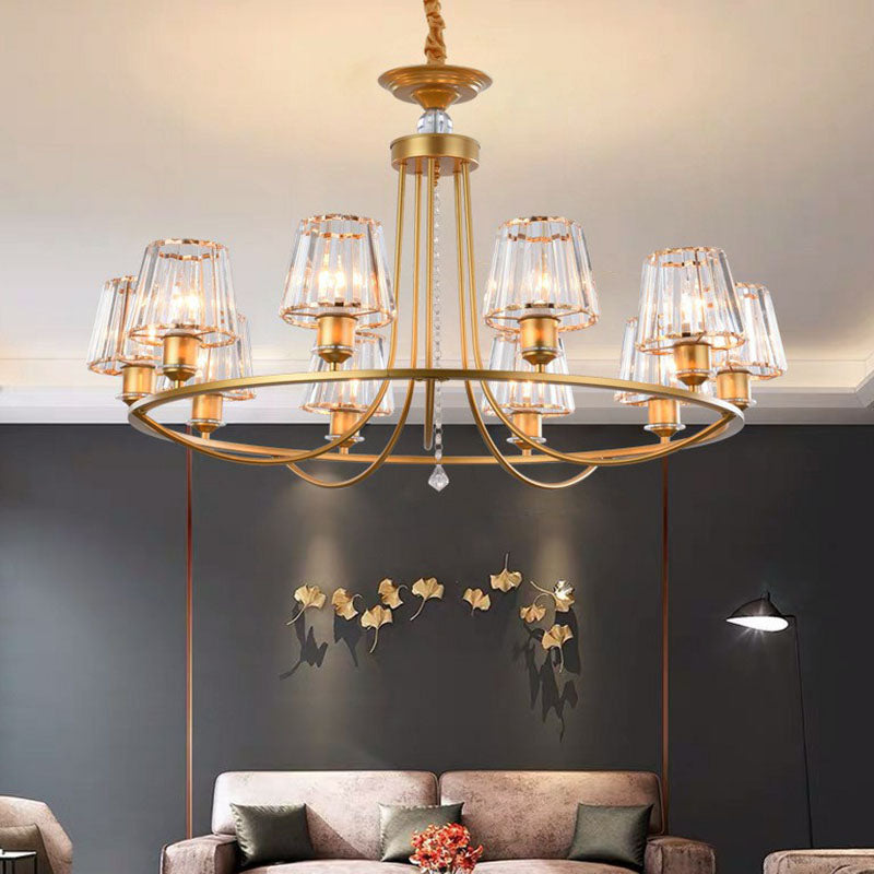 Modern Circle Chandelier With Crystal Shade - Metal Living Room Ceiling Light 10 / Gold