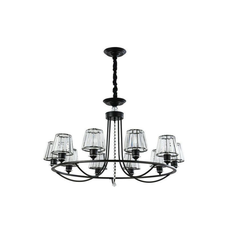 Modern Circle Chandelier With Crystal Shade - Metal Living Room Ceiling Light 10 / Black