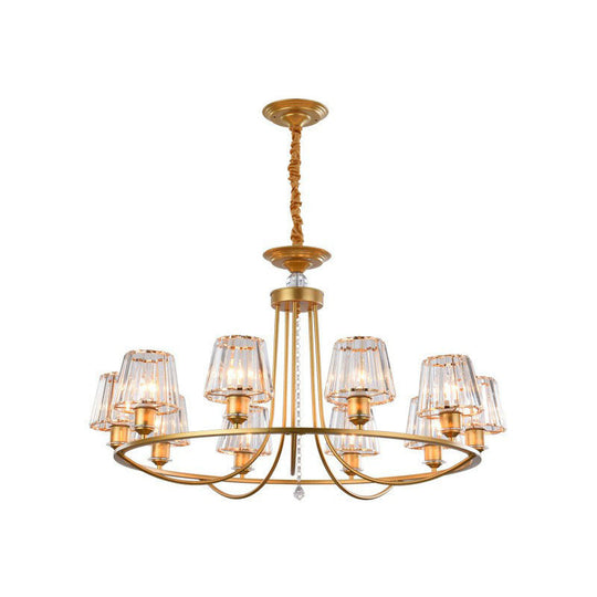 Modern Circle Chandelier With Crystal Shade - Metal Living Room Ceiling Light