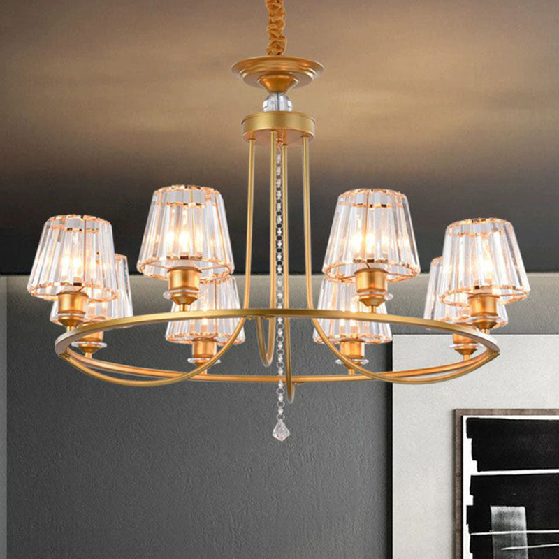 Modern Circle Chandelier With Crystal Shade - Metal Living Room Ceiling Light 8 / Gold