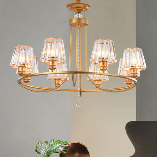 Modern Circle Chandelier With Crystal Shade - Metal Living Room Ceiling Light