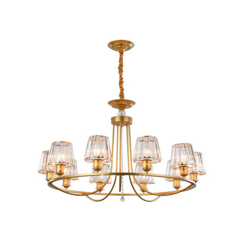 Modern Circle Chandelier With Crystal Shade - Metal Living Room Ceiling Light