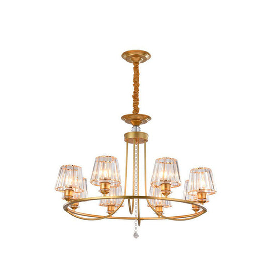 Modern Circle Chandelier With Crystal Shade - Metal Living Room Ceiling Light