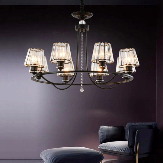 Modern Circle Chandelier With Crystal Shade - Metal Living Room Ceiling Light