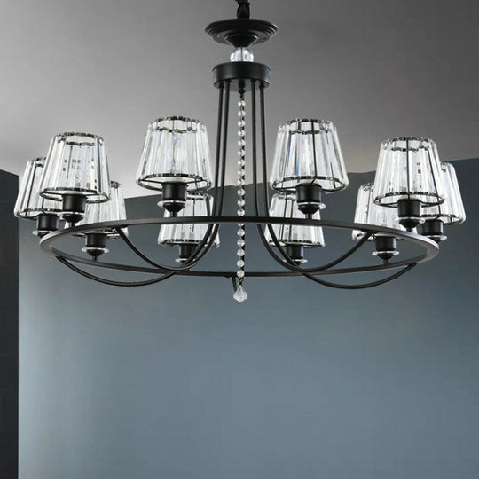 Modern Circle Chandelier With Crystal Shade - Metal Living Room Ceiling Light