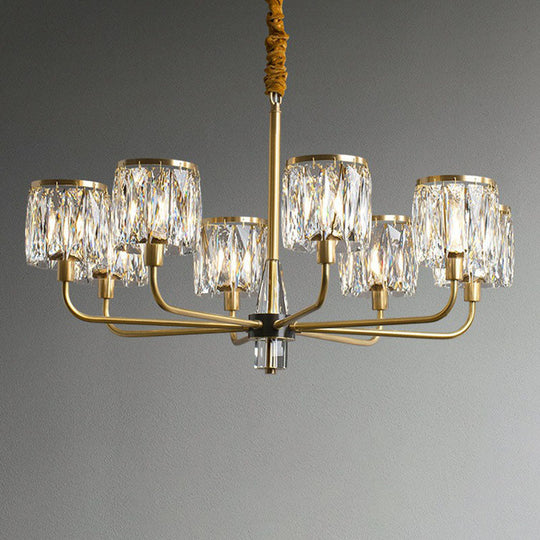 Postmodern Antique Gold Crystal Prism Chandelier Light Fixture