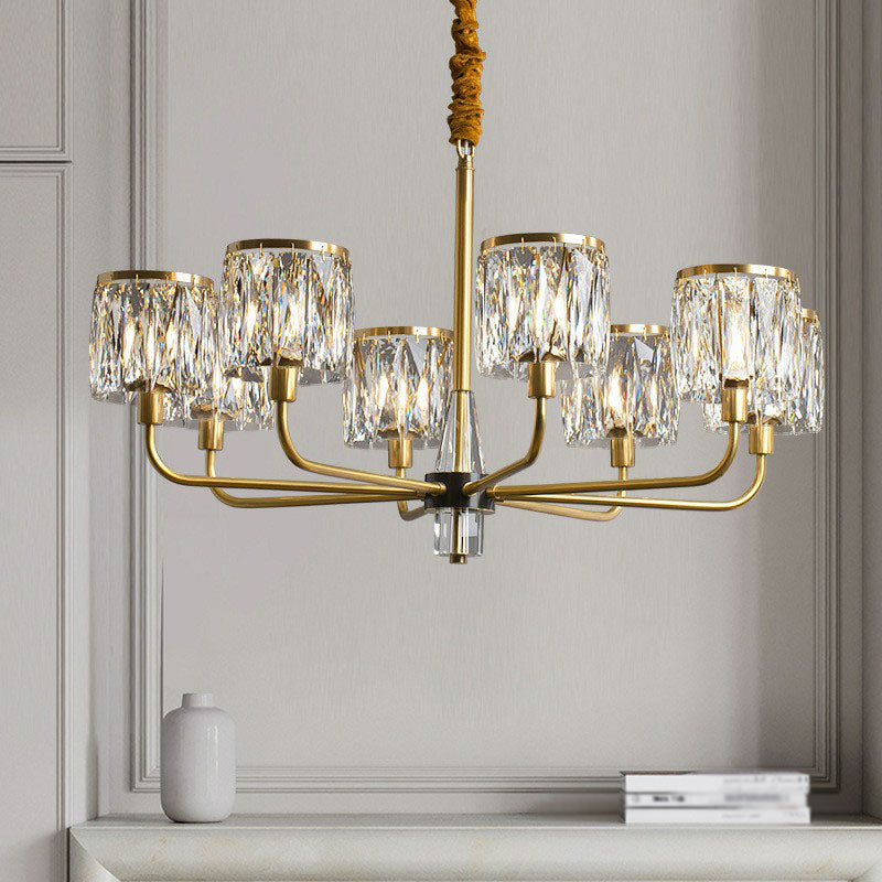 Postmodern Antique Gold Crystal Prism Chandelier Light Fixture