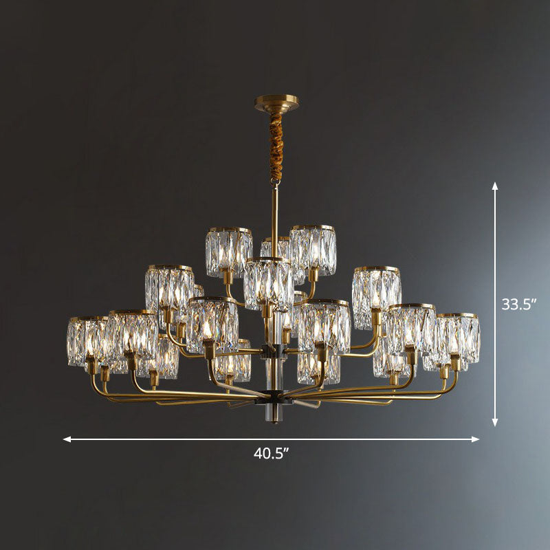 Postmodern Antique Gold Crystal Prism Chandelier Light Fixture 21 /