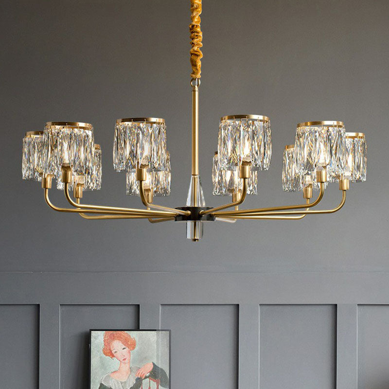 Postmodern Antique Gold Crystal Prism Chandelier Light Fixture