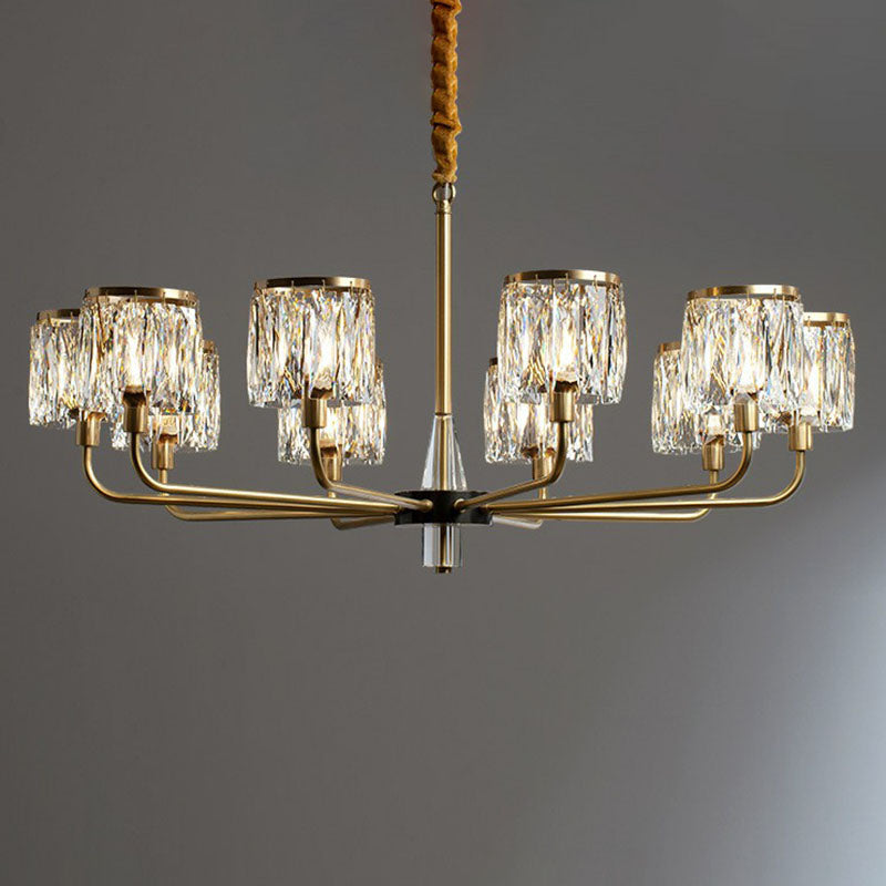 Postmodern Antique Gold Crystal Prism Chandelier Light Fixture