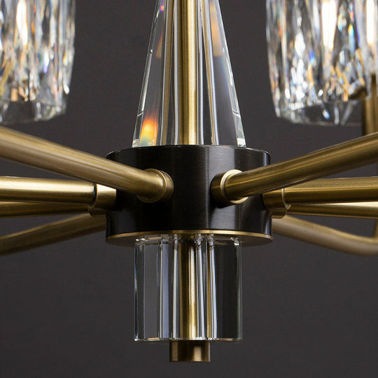 Postmodern Antique Gold Crystal Prism Chandelier Light Fixture