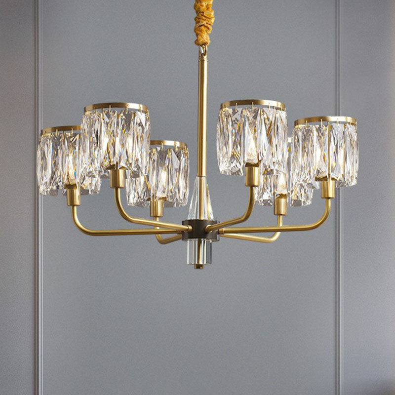 Postmodern Antique Gold Crystal Prism Chandelier Light Fixture