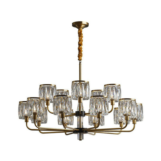 Postmodern Antique Gold Crystal Prism Chandelier Light Fixture