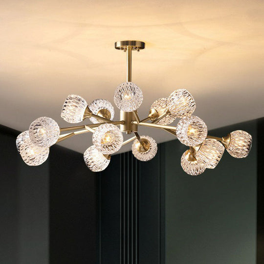 Gold Finish Chandelier With Metallic Branch Design And Clear Crystal Shade