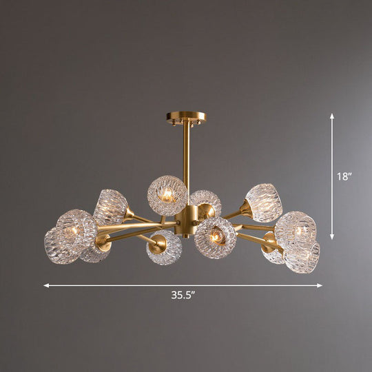 Gold Finish Chandelier With Metallic Branch Design And Clear Crystal Shade 12 /