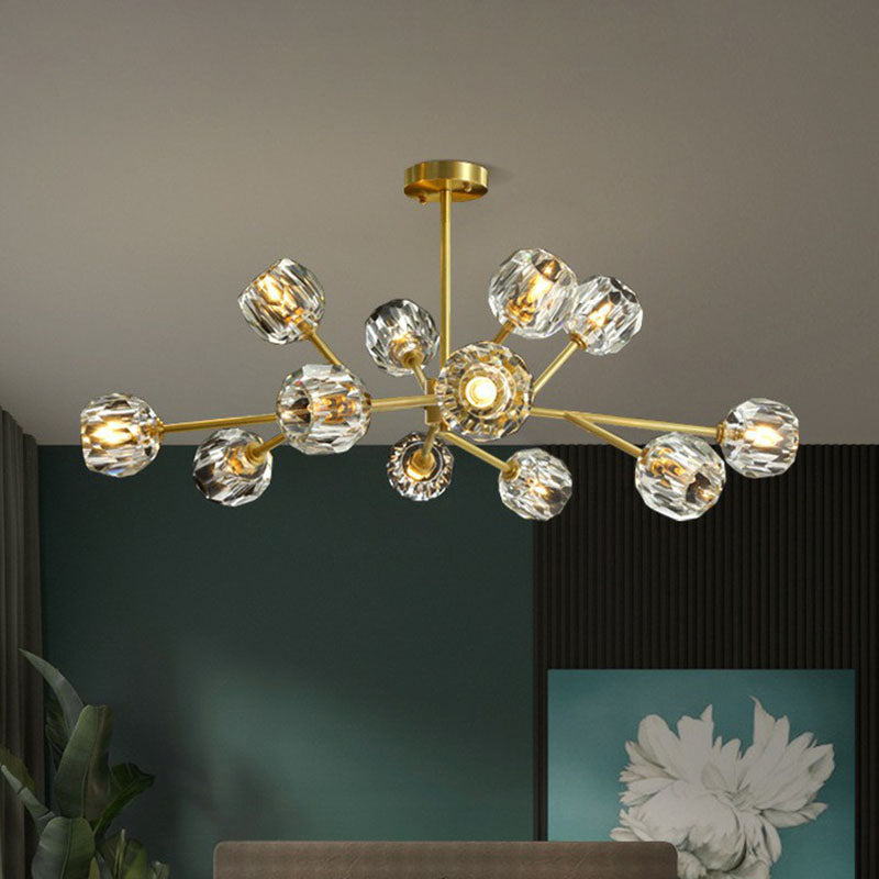 Modern Gold Finish Crystal Orb Chandelier for Living Room - Sputnik Ceiling Light