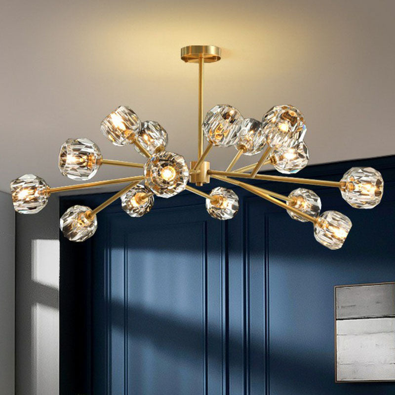 Modern Gold Finish Crystal Orb Chandelier for Living Room - Sputnik Ceiling Light