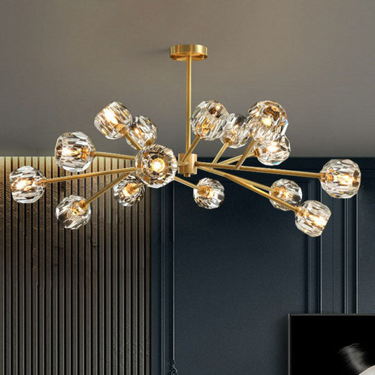 Modern Gold Finish Crystal Orb Chandelier for Living Room - Sputnik Ceiling Light