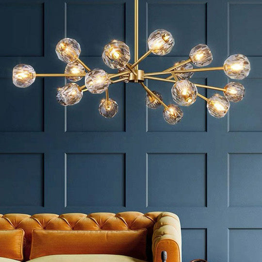 Modern Gold Finish Crystal Orb Chandelier for Living Room - Sputnik Ceiling Light