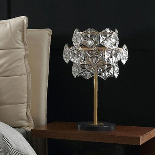 Gold Nightstand Lamp With Clear Crystal Glass Snowflakes Post-Modern Table Light (2 Bulbs)