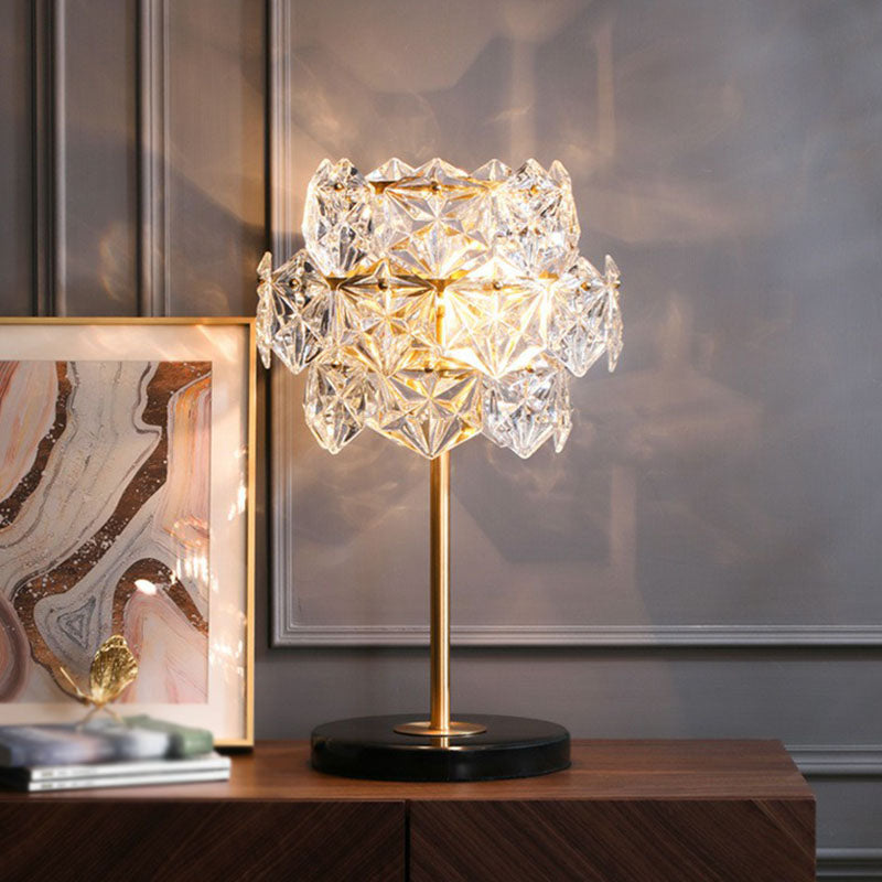 Gold Nightstand Lamp With Clear Crystal Glass Snowflakes Post-Modern Table Light (2 Bulbs)