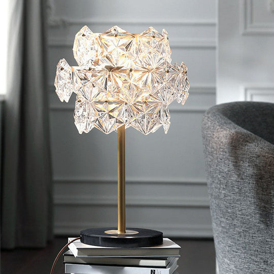 Gold Nightstand Lamp With Clear Crystal Glass Snowflakes Post-Modern Table Light (2 Bulbs)