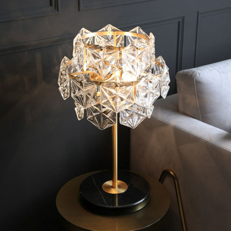 Gold Nightstand Lamp With Clear Crystal Glass Snowflakes Post-Modern Table Light (2 Bulbs)