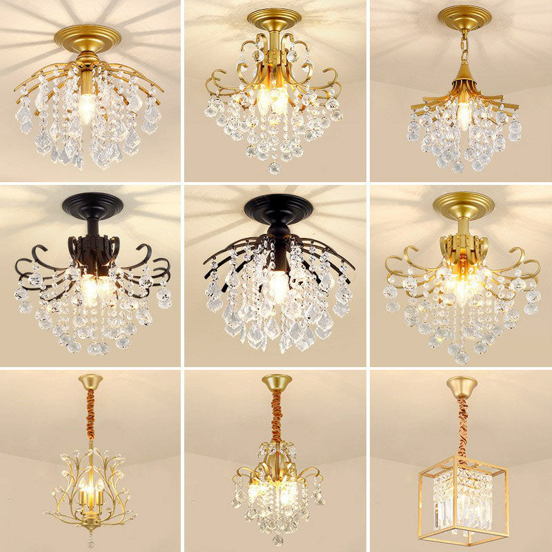 Contemporary Crystal Strands Ceiling Light Fixture - Terrace Semi Flush Mount Chandelier