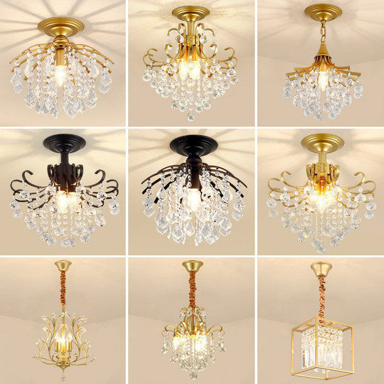 Contemporary Crystal Strands Ceiling Light Fixture - Terrace Semi Flush Mount Chandelier