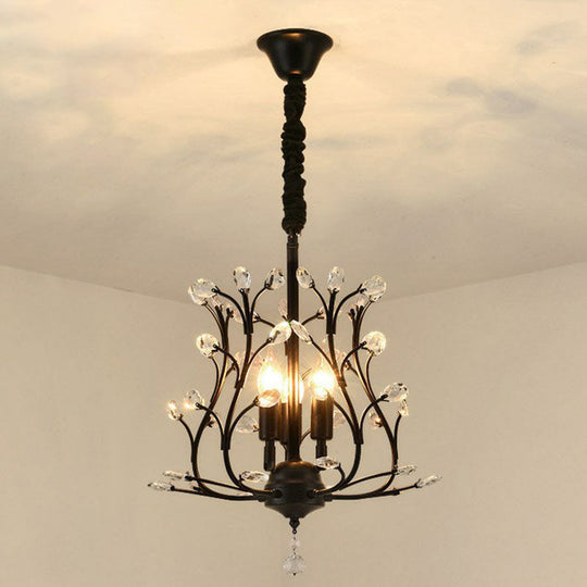 Contemporary Crystal Strands Ceiling Light Fixture - Terrace Semi Flush Mount Chandelier Black / G