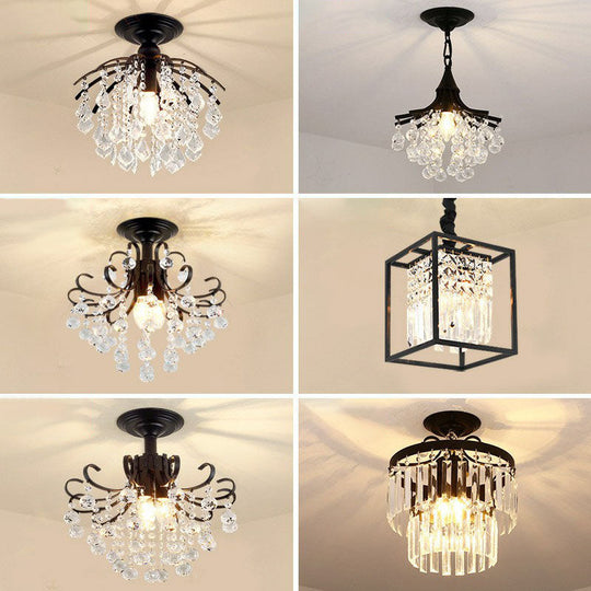 Contemporary Crystal Strands Ceiling Light Fixture - Terrace Semi Flush Mount Chandelier