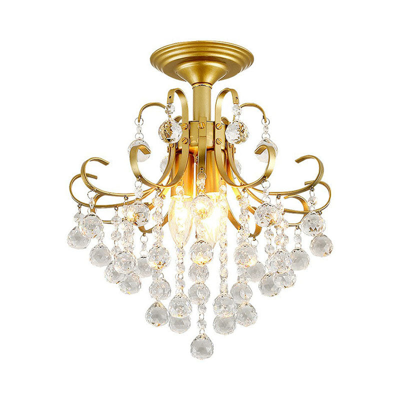 Contemporary Crystal Strands Ceiling Light Fixture - Terrace Semi Flush Mount Chandelier