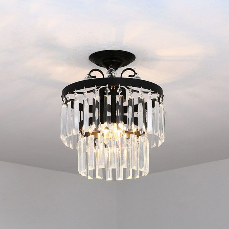 Contemporary Crystal Strands Ceiling Light Fixture - Terrace Semi Flush Mount Chandelier