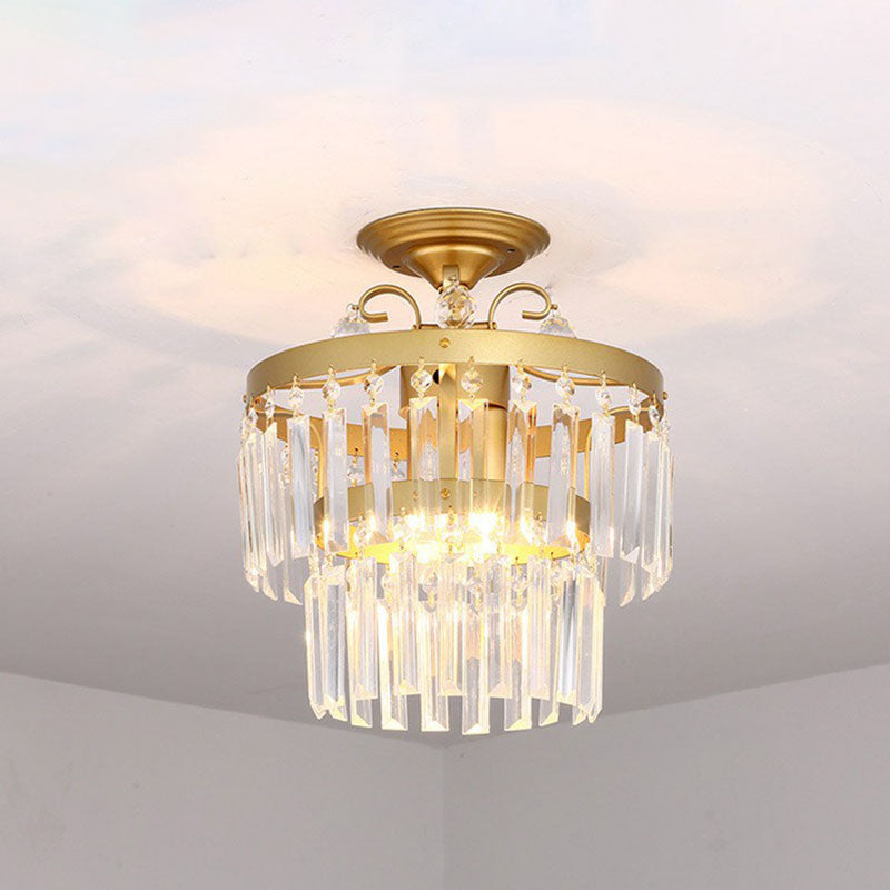 Contemporary Crystal Strands Ceiling Light Fixture - Terrace Semi Flush Mount Chandelier