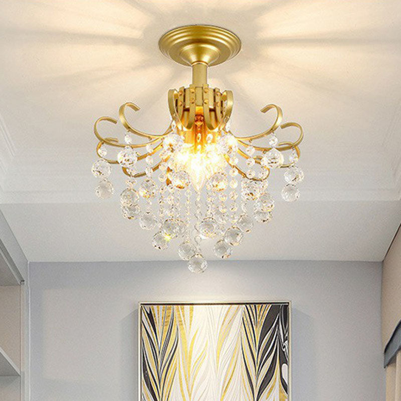 Contemporary Crystal Strands Ceiling Light Fixture - Terrace Semi Flush Mount Chandelier